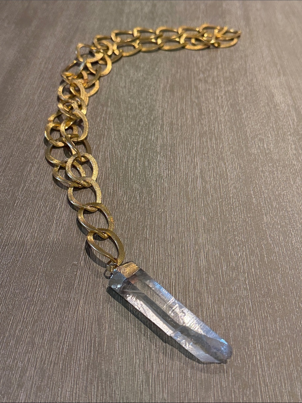 Gold Chain Necklace with Clear Crystal Quartz Pendant